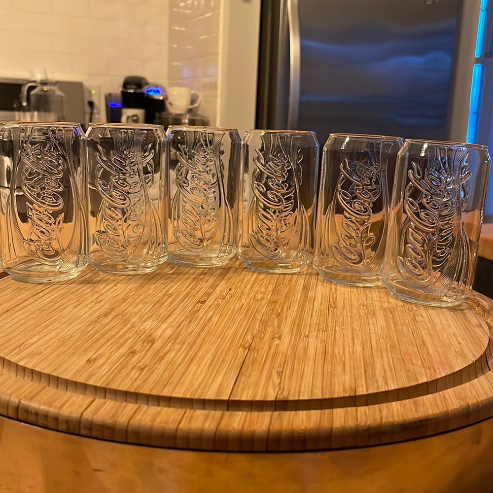 Set of 6 Embossed Pressed Glass Coca Cola glasses- 12 ounces